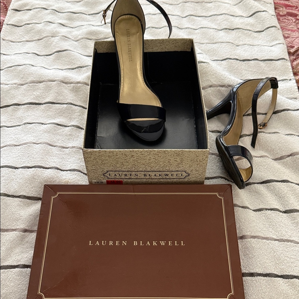 Blue Patent Ankle-Strap Heels for Women